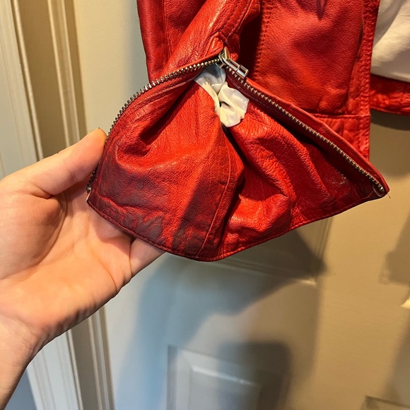 Red Leather Moto Style Jacket by Danier - Picture 5 of 9